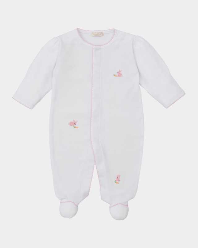 Girl's Premier Hand Embroidered Bunny Patch Footie, Size Newbor